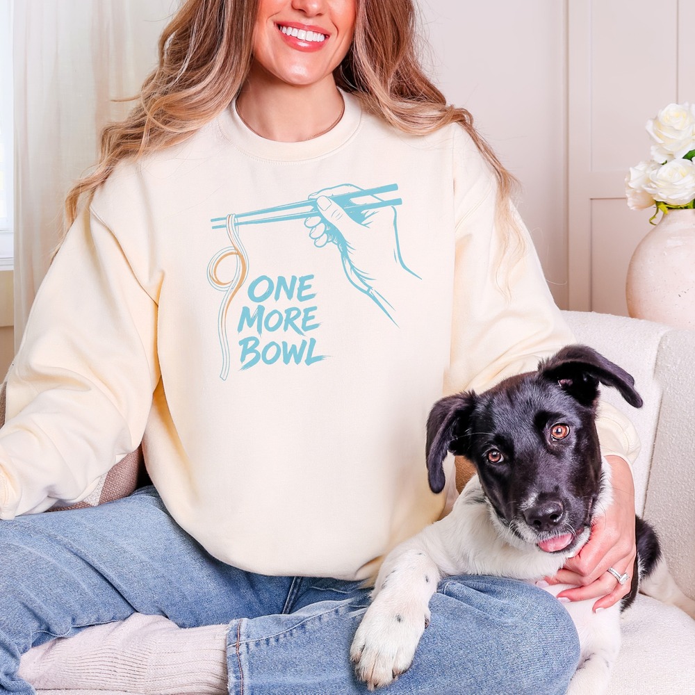 One More Bowl Chopsticks Lifting a Looping Noodle Sweatshirt